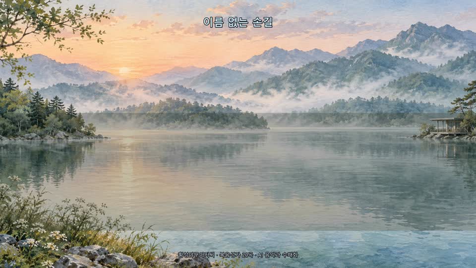 호수와 산이 있는 수채화 풍경